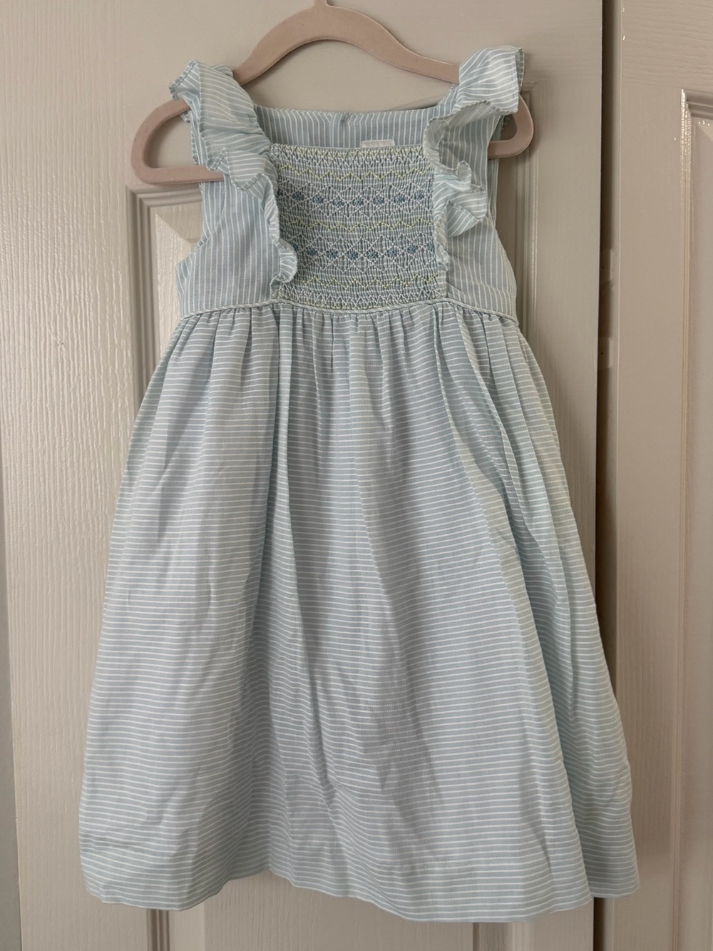 Edgehill Collection Light Blue Striped Smocked Dress
